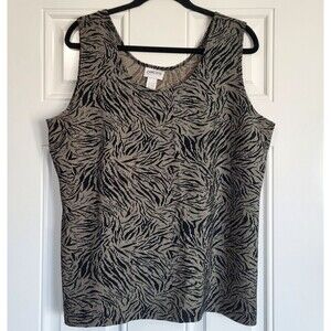Chico's Travelers 3 Zebra Print Metallic Tank Top Black Shimmer Wrinkle Free USA